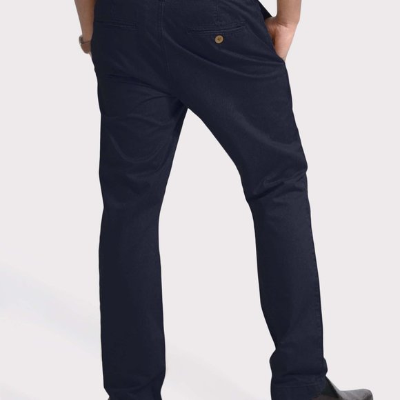 OLGYN Men Navy Blue Chino Pant Flat Front Slim Fit - Picture 3 of 5
